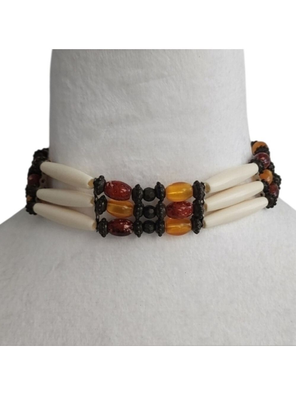 Elegant Cream and Amber Beaded Choker